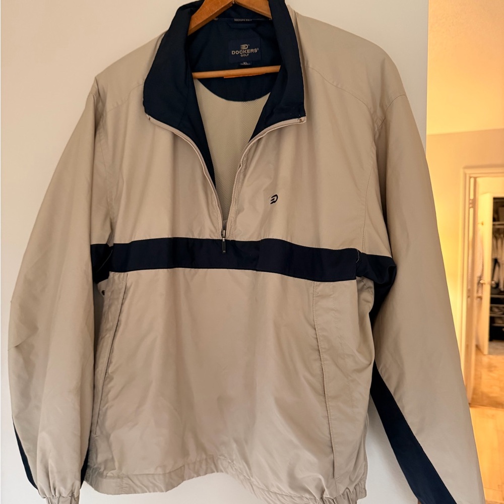Vintage Dockers Tan and Navy Quarter Zip